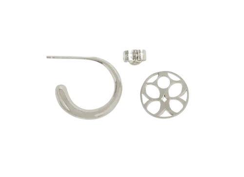 Signature Two-in-One Mini Disc Huggie Earrings in reclaimed Sterling Silver - Image 3