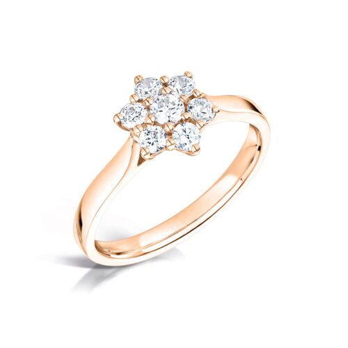 A beautiful cluster engagement ring with a round cut centre diamond, surrounded by 6 round cut diamonds. - Image 3