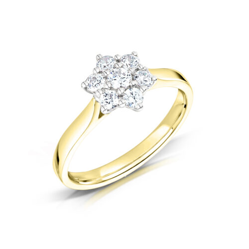 A beautiful cluster engagement ring with a round cut centre diamond, surrounded by 6 round cut diamonds. - Image 5