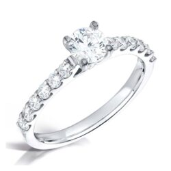 Valerio Solitaire Round Brilliant Engagement Ring With 12 Grain Set Diamonds On Shoulder