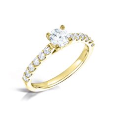 Valerio Solitaire Round Brilliant Engagement Ring With 12 Grain Set Diamonds On Shoulder - Image 3