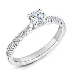 Valerio Solitaire Round Brilliant Engagement Ring With 14 Graduated Grain Set Diamonds On Shoulder